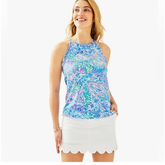 Lilly Pulitzer Tops - LILLY PULITZER Pima Cotton Womens Halter Tank Top | Ruffle high-neck coastal XS